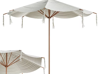 Outdoor White Patio Canopy With Wooden Pole Tassel Decorations And Waterproof Fabric For Garden Use 3d model