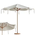 Outdoor White Patio Canopy With Wooden Pole Tassel Decorations And Waterproof Fabric For Garden Use