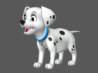 Friendly Cartoon Dalmatian Dog Character With White Fur Black Spots And Blue Collar 3d model