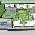 Residential Landscape Design Featuring Green Lawns Water Features and Interconnected Pathways 3d model