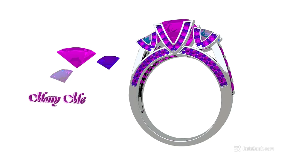Many Ofs Event Storefront With Purple Gemstone Ring Display And Decorations 3d model 