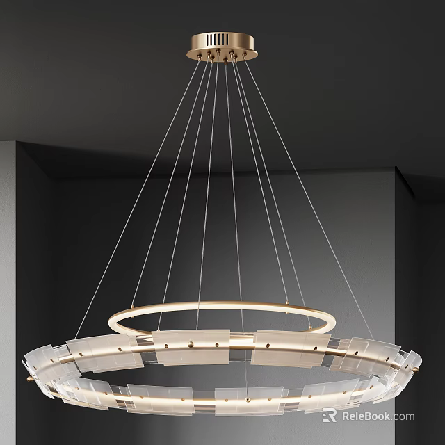 Modern Circular Multi Layered Chandelier With Transparent Panels And Illuminated Rings 3d model 