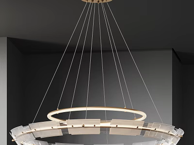 Modern Circular Multi Layered Chandelier With Transparent Panels And Illuminated Rings 3d model