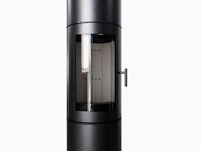 Modern Cylindrical Fireplace Design With Glass Door And Black Exterior 3d model