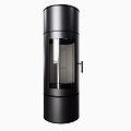 Modern Cylindrical Fireplace Design With Glass Door And Black Exterior