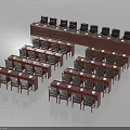 Wooden Conference Tables With Black Chairs In Orderly Meeting Room Layout