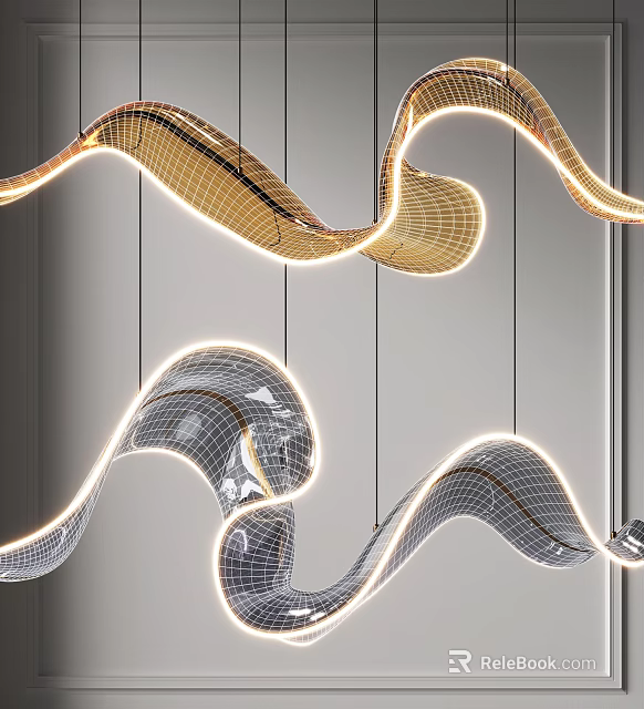 Elegant Modern Curved Mesh Chandelier With LED Glowing Lights For Interior Home Decor 3d model 