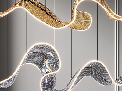 Elegant Modern Curved Mesh Chandelier With LED Glowing Lights For Interior Home Decor 3d model