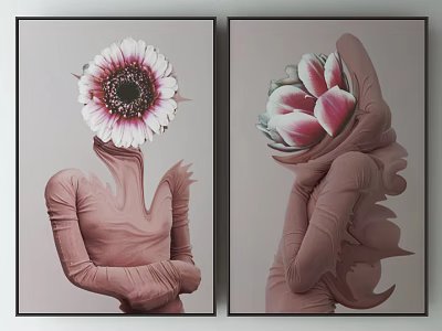 Two Panel Art Prints Human Figure With Flower Head Pink Tones Cloth Texture 3d model