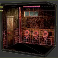 Public Toilet Interior With Graffiti Dirty Worn Walls Urinals And Dirty Floor
