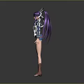 Child With Purple Long Hair Blue Pants White Top And Floating Ribbon Accessories