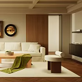 Modern Living Room Interior With White Sofa Wooden Coffee Table Floor Lamp And Wall Art