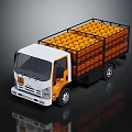 White And Orange Truck Carrying Stacked Orange Barrels In Open Bed