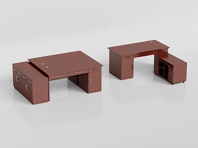 Brown Wooden Office Desks With Drawers And Cabinets In Modern Design 3d model