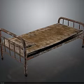 Rustic Metal Bed With Rusted Frame And Brown Mattress Featuring Pillow 3d model