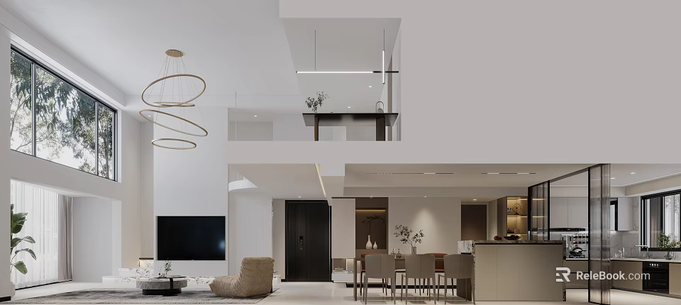 Modern Duplex Living Room With Split Level Design And Elegant Decor 3d model 