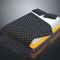 People Using Comfortable Bed With Black Diamond Pattern Sheets Yellow White Mattress And Black Pillows 3d model