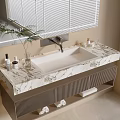 Modern Bathroom Vanity With Marble Countertop White Sink Toiletries And Green Plant