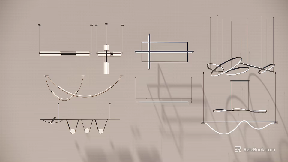 Various Modern Chandelier Designs With Geometric And Curved Shapes For Interior Decor Ideas 3d model 