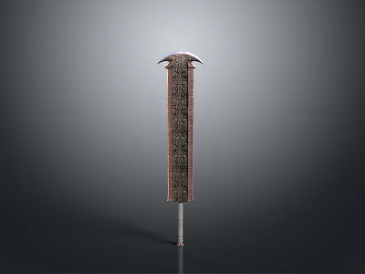 Ancient Decorative Sword With Intricate Blade Patterns And Curved Top Design 3d model