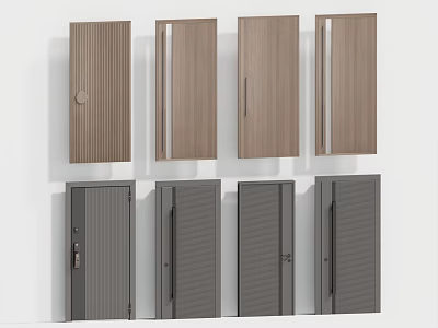 Modern Hinged Doors With Various Wooden And Gray Panel Designs For Home Interior 3d model