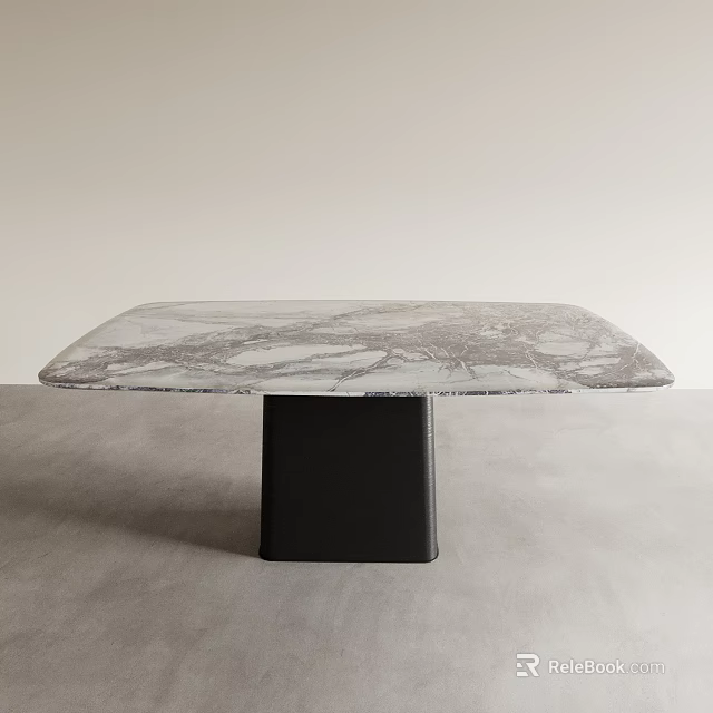 Modern Dining Table With Sleek Marble Top And Sturdy Black Base 3d model 