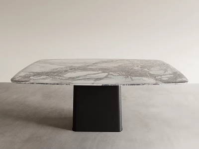 Modern Dining Table With Sleek Marble Top And Sturdy Black Base 3d model