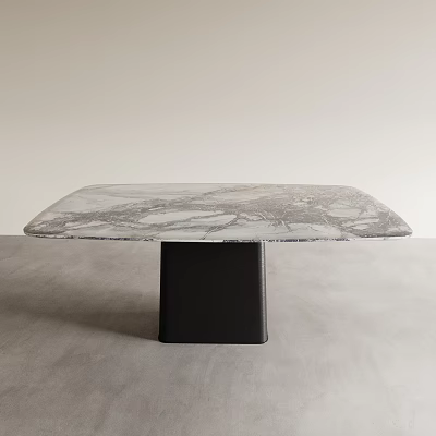 Modern Dining Table With Sleek Marble Top And Sturdy Black Base 3d model