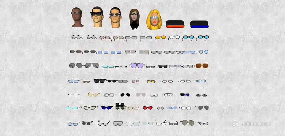 Fashionable Eyeglasses And Sunglasses With Various Frames Colors And Styles 3d model 