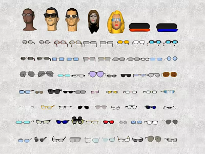 Fashionable Eyeglasses And Sunglasses With Various Frames Colors And Styles 3d model