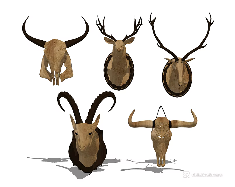 Various Animal Head Horn Mounted Wall Decor For Home Decoration 3d model 