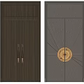 Modern Double Doors Design With Wooden Panel Radial Lines And Circular Ornament