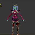 Woman In Red And Black Outfit With Pink Hair Red Horns And Black Wings