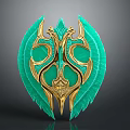 Ornate Green And Gold Decorative Emblem With Intricate Symmetric Feather Design