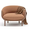 Modern Single Chair With Plush Brown Fabric And Leather Accents Draped Cloth On Armrest