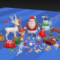 Cartoon Christmas Scene Featuring Santa Reindeer Snowman Tree Gifts And Candies