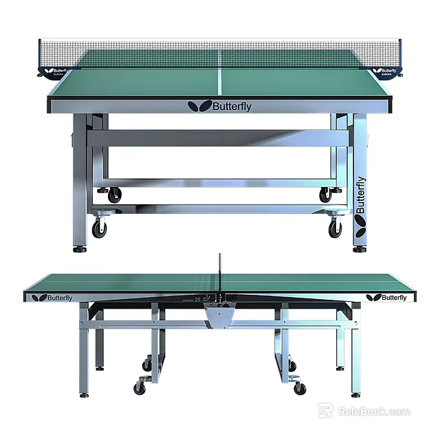 Butterfly Portable Table Tennis Table With Green Top And Rolling Wheels 3d model 
