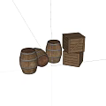 Rustic Wooden Barrels And Stacked Crates For Decorative Storage 3d model