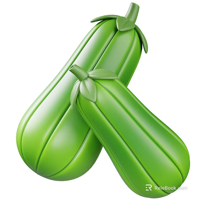 Fresh Green Zucchini Vegetables With Leafy Tops Crossed On White Background 3d model 