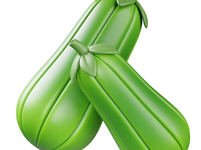 Fresh Green Zucchini Vegetables With Leafy Tops Crossed On White Background 3d model