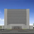 Modern White Office Building With Glass Curtain Wall Main Entrance Trees And Blue Sky