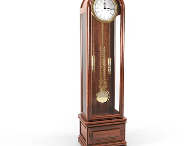Classic Wooden Grandfather Clock With Glass Door And Brass Pendulum 3d model