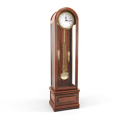 Classic Wooden Grandfather Clock With Glass Door And Brass Pendulum 3d model