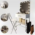 White Dressing Table With Lighted Mirror Chair Storage Boxes And Cosmetics 3d model