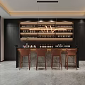 Chinese Style Basement Interior With Landscape Mural Furniture And Plants