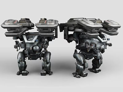 Futuristic Mecha Robot Characters With Heavy Armaments For Games And Films 3d model