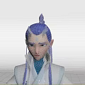 Game And Movie Character With Purple Topknot Hair Horns And White Blue Robes