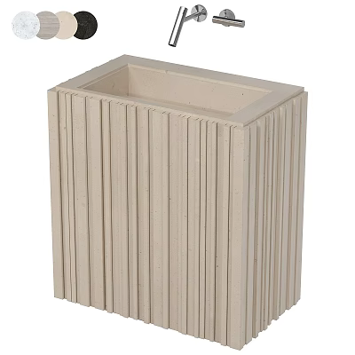 Sleek Square Washbasin With Vertical Striped Design In Neutral Beige Tone 3d model
