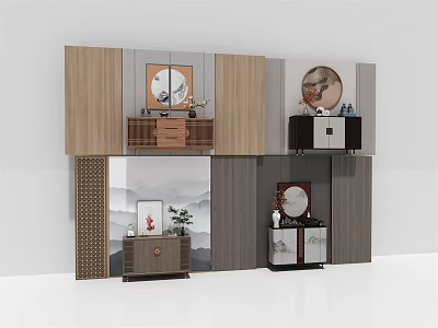 Modern Entryway Cabinet And Side Cabinet With Wooden Panels Decorative Mirrors And Storage Drawers 3d model