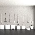 Bathroom Fixtures Showroom With White Toilets Sinks Dark Floor Window Room